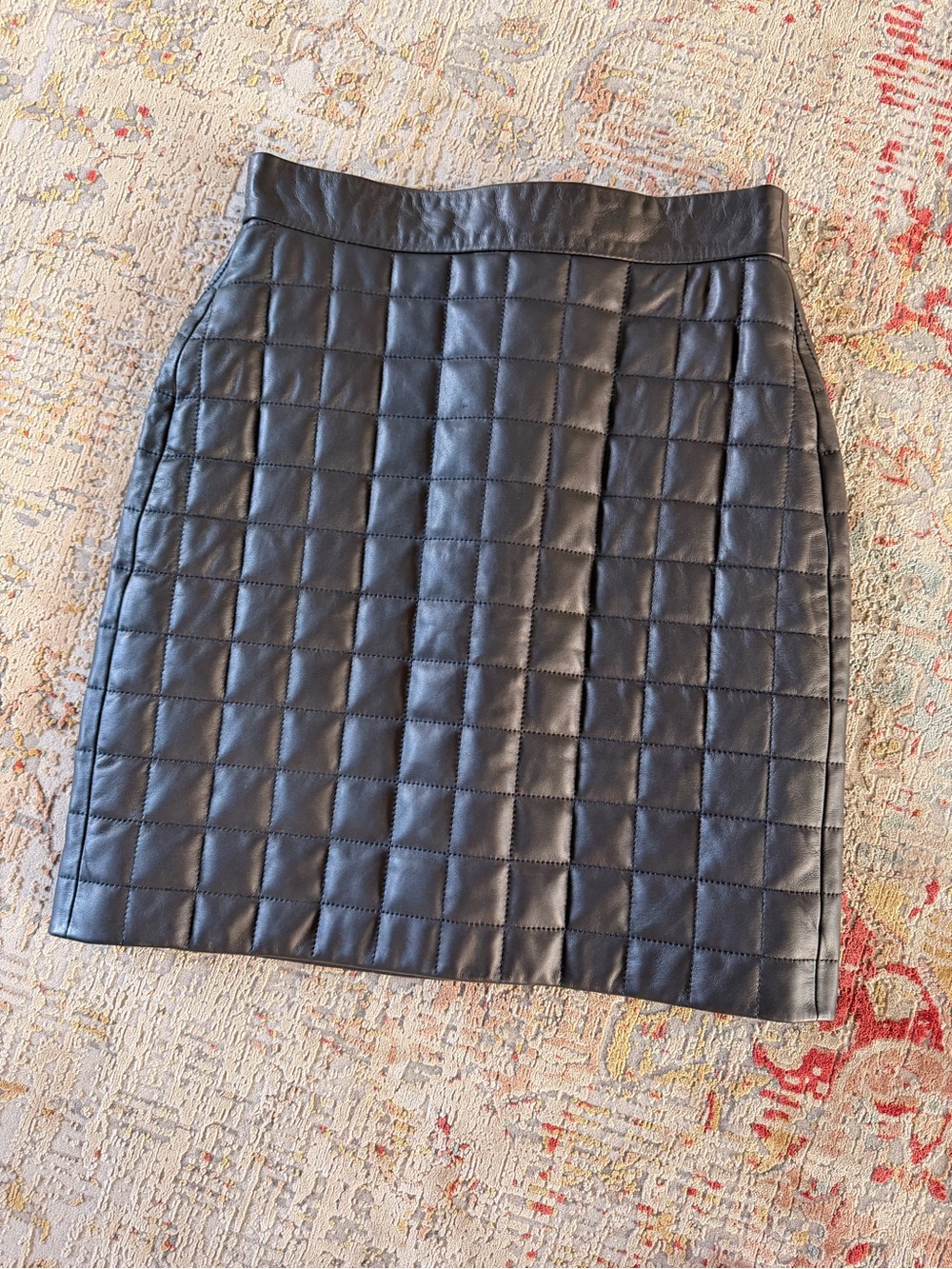 Black Quilted Genuine Leather Skirt - Women's